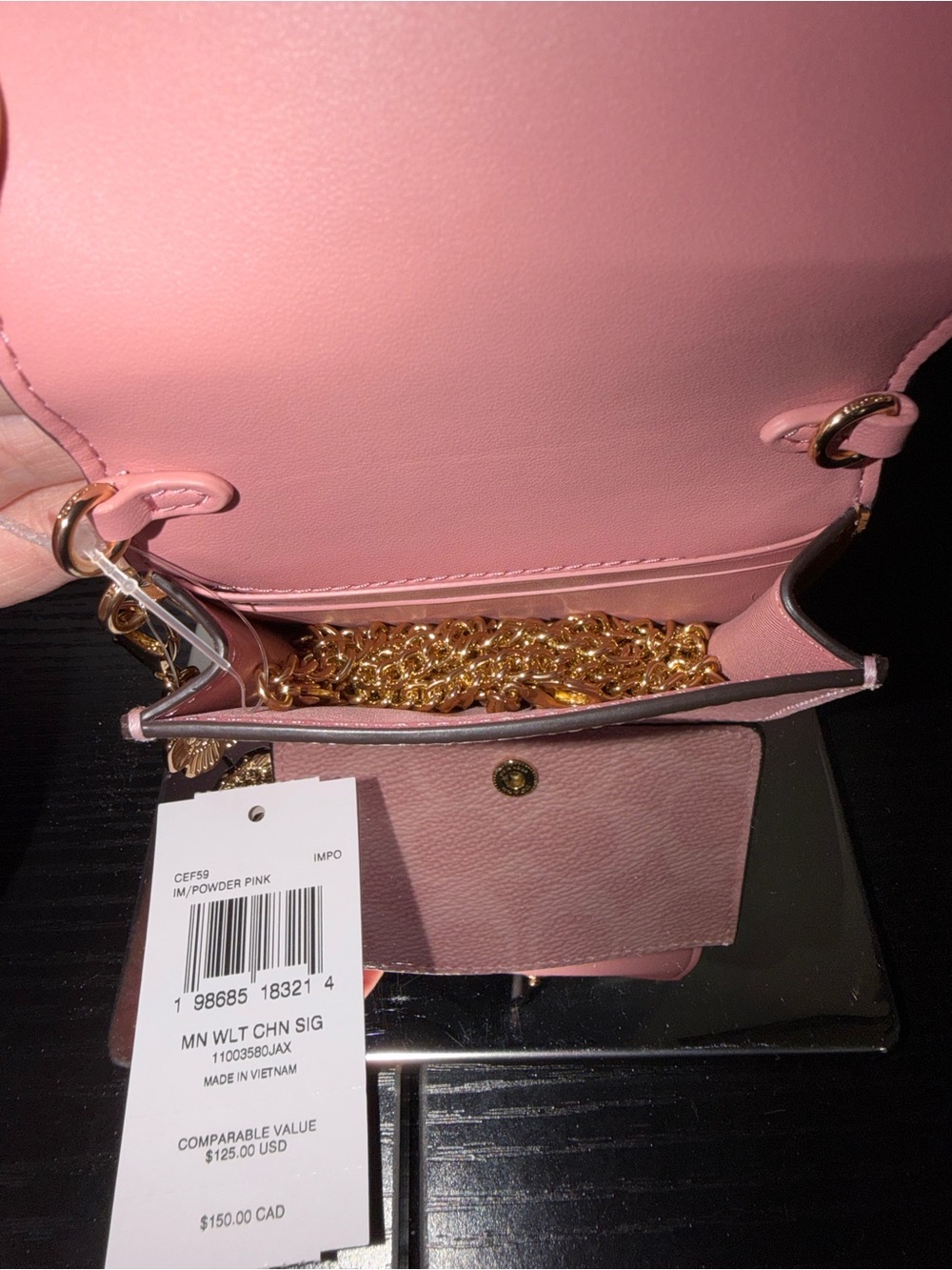 Coach Mini Wallet On A Chain In Signature Canvas With Charms NWT Powder Pink - Picture 3 of 5